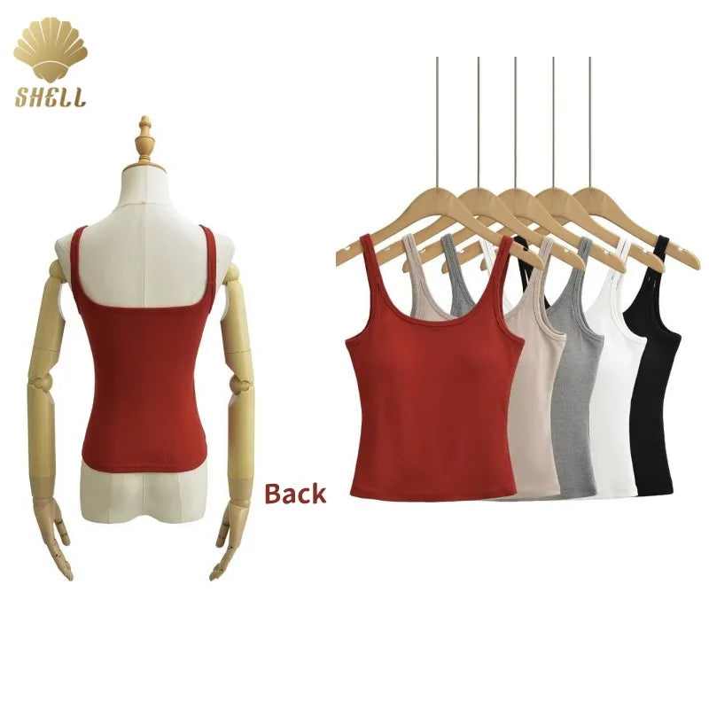 CNSHELL Basic Square Neck Backpack Slim-Fit Hot Girls Backless Short Pure Color Strap Chest Pad Small Camisole Wholesale