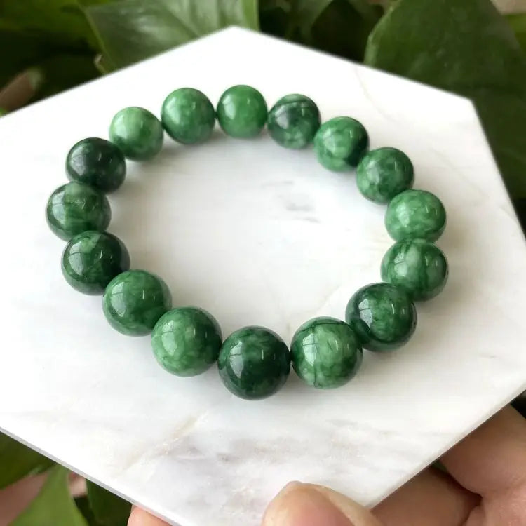 Jewellery Manufacture Waterproof Handmade Custom Stone Gemstone Price Natural Real Mymmar Green 12mm Jade Bead Bracelet for Men