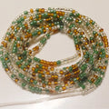 Green Coffee Silver Mix Fashion African Mix Glass Seed Beads Tie on Waist Beads Belly Body Chain Double Cotton String for Ladies