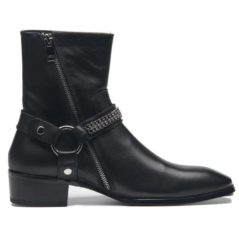 Classy Men Pure Leather Trendy  Boots Side Zip  Flat Fashion Business Ankle Genuine Leather  Chelsea Boots