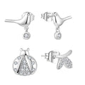 S925 Silver Sweet Ear Studs Women Korean Fashion Birds Zircon 925 Sterling Silver Earrings Asymmetry Jewelry