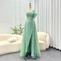 Luxury Dubai Sage Green Evening Dress With Overskirt Side Slit Lilac One Shoulder Wedding Formal Party Gowns Sz016