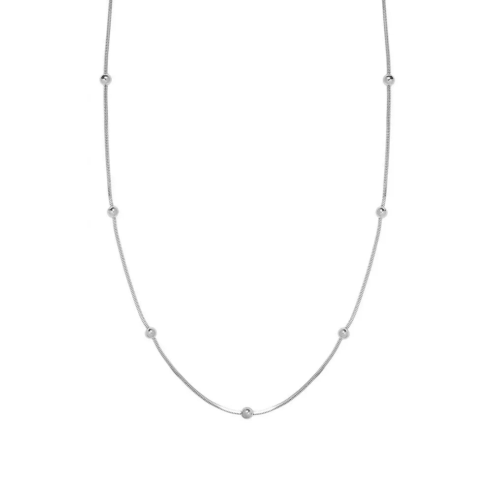 Versatile Daily Use Simple Stainless Steel Clavicle Chain Gold Plating Snake Bone Bead Necklace for Men Women Featuring Pearl