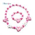 Hot Pink Bestone OEM Design Kids & Girls Wooden Jewelry Necklace Set with Fox Charm