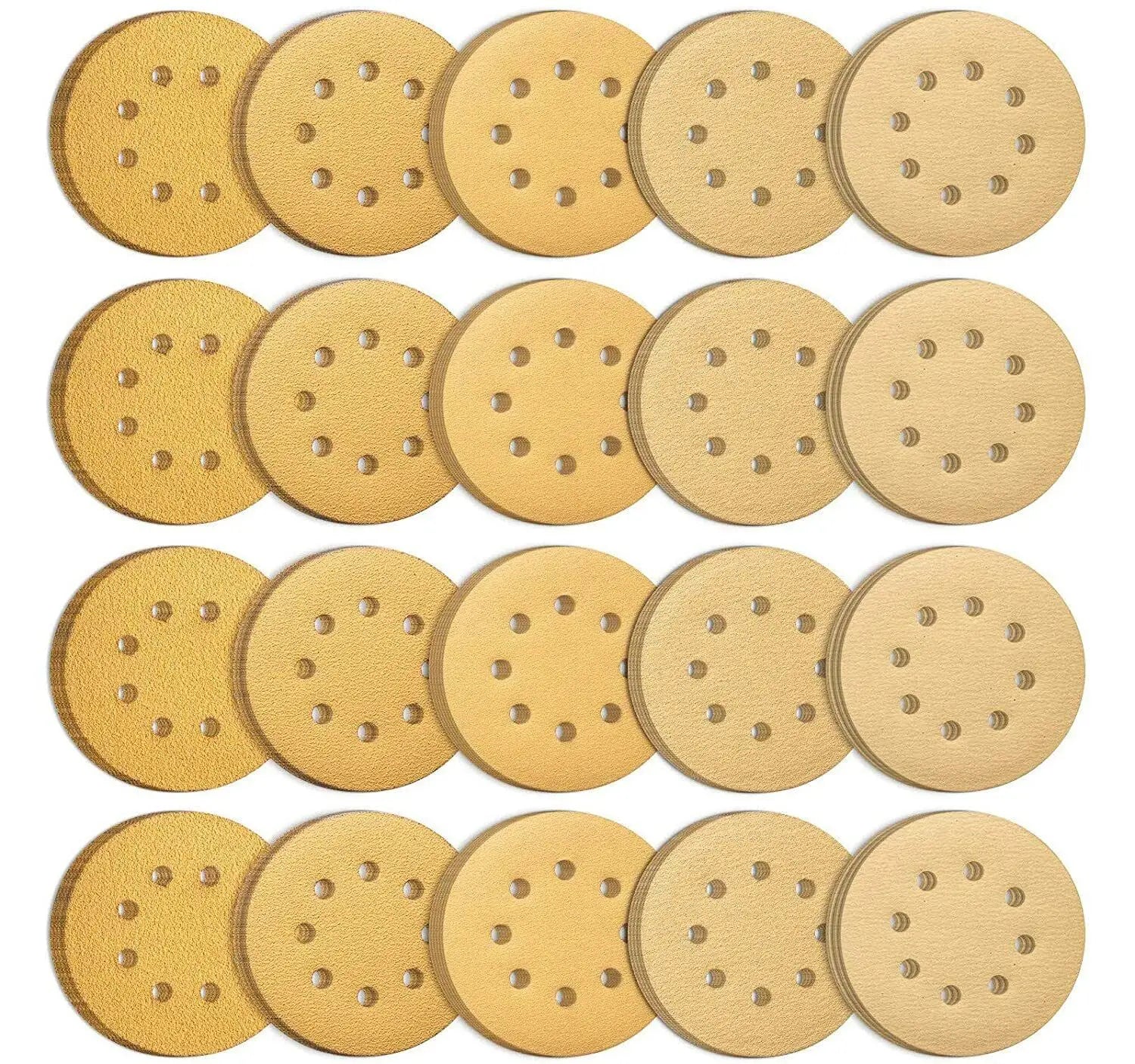 In Stock 1800PCS 5 Inch Gold Sanding Discs 60-220 Grit Hook & Loop 8 Holes Aluminum Oxide for Orbital Sander Fast Delivery