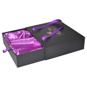 Custom Matt Black Sliding Drawer Paper Hair Bundle Extension Wigs Packaging Box with Satin Insert and Ribbon Handle