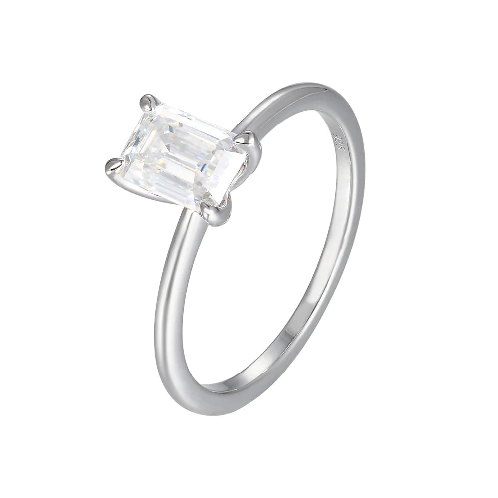 Wholesale Jewelry 925 Sterling Silver Rhodium Gold Plated Geometric Rectangle Stone 1ct Moissanite Ring for Women Wedding