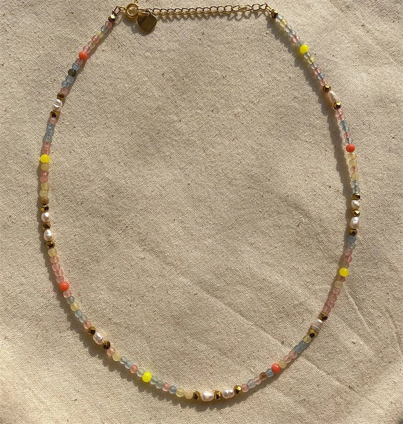 Stainless Steel Boho Style Gemstone Necklace 18k Gold Freshwater Pearl Choker