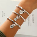 Fashion Silver Plated Alloy Beads Beaded Bell Bracelet Small Flower Bear Heart Pendant Beaded Bracelet Women