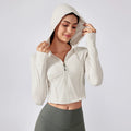 Women's Gym Fitness Jacket Long Sleeve Slim Thin Sports Top Full Zip Drawstring Hood Breathable Printed Adults