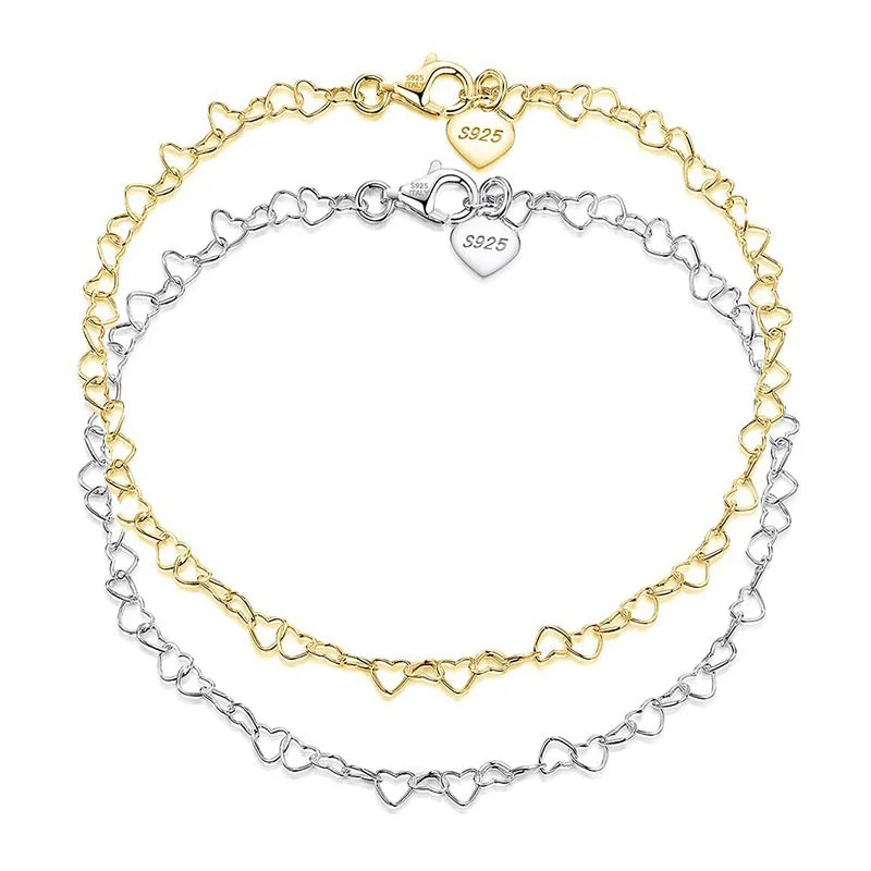 Summer Beach Jewelry Female Anklet Chain Foot Jewelry 14k Gold Plated  925 Sterling Silver Heart Shape Chain Anklets for Women