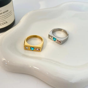 Fashion Jewelry New Titanium Steel Gold Plated Ring Set With Colorful Heart Shaped Geometric ZIRCON Ring