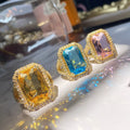 Adjustable Rectangle Crystal Brass Finger Ring for Woman Fashion Jewelry Plated with Rhinestone US Ring Size:6-8 1667975