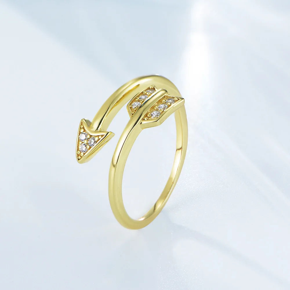 Fashion Jewelry 925 Sterling Silver Rings Arrow Diamond Adjustable Gold Plated Couple Rings for Women