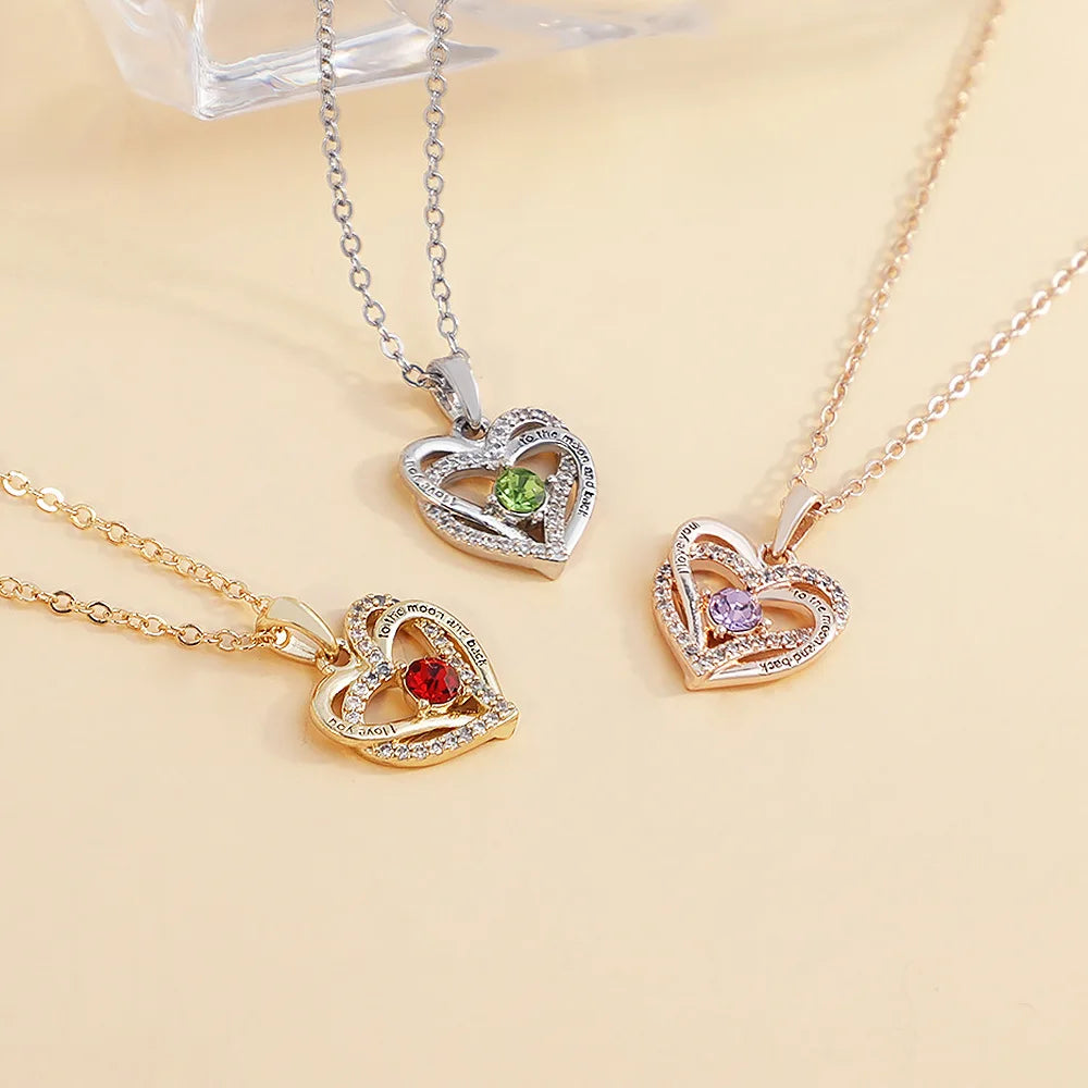 New Simple Diamond Heart-Shaped Folding Pendant Necklace Corrosion Lettering to the Moon Female Stainless Steel Chains
