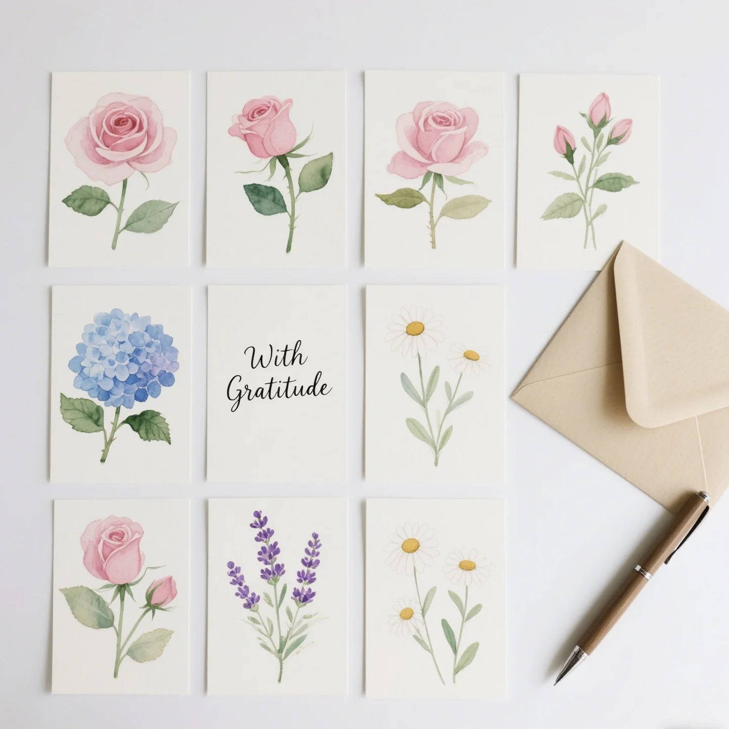 Custom  Minimalist Cards Folder Thank You Cards Set Handwritten Style Notes with Kraft Envelopes Perfect for Gift Giving