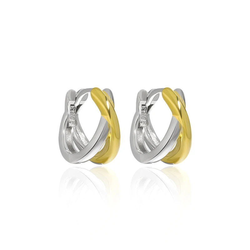 Two Tone Crossed Geometric 925 Sterling Silver Hoop Earrings Small Ear Huggies Earrings Brincos for Women Party Jewelry New