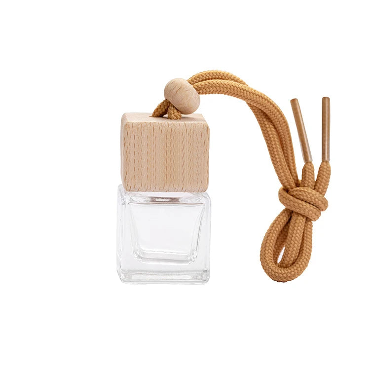 8ml Clear Glass Car Perfume Bottles Crown Cap Wood Screw Empty Air Freshener Hang String for Decorations Screen Printing