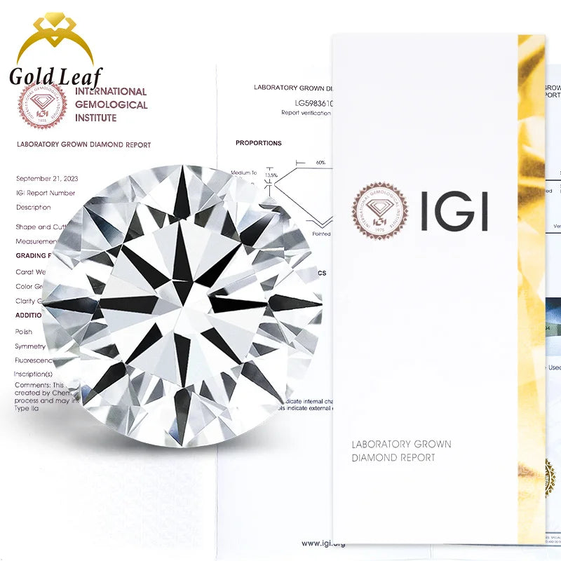 Goldleaf Wholesale IGI  Report Lab Created Diamond Round Cut Lab Diamond 1-3ct D Color VVS VS CVD HPHT Lab Grown Diamond