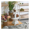 INNOVA 2-Tier Rustic White Metal Storage Tray Vintage Floral Design Retro Food Serving Tray Lacquer Technique for Living Room