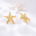 Dazan 18k Gold Plated Winter Hypoallergenic Stainless Steel Vintage Starfish Square Star Zircon Earrings Summer Fancy Jewelry