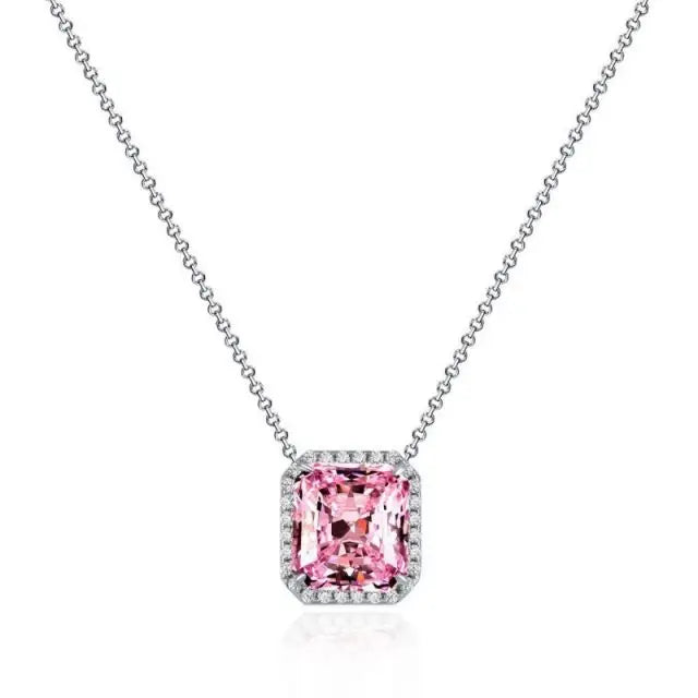 925 Sterling Silver Fancy 10Ct Pink Rectangular Pink Diamond Necklace for Women