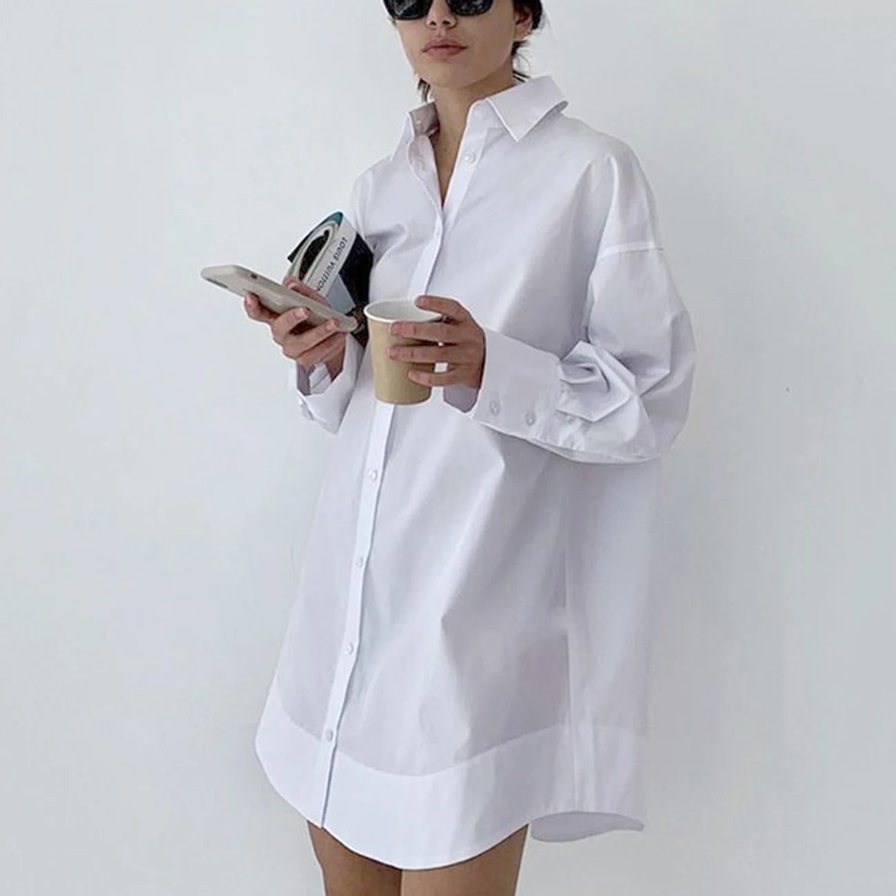 Enyami Urban Wear Casual Boxy Fit Loose White Office Women Elegant Long Sleeve Fashion Long Oversize Blouses Women Shirt