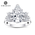 925 Sterling Silver Color Women Sets 5ct Pear Cut Engagement Wedding Anniversary Three Leaves Ring Sets Jewelry