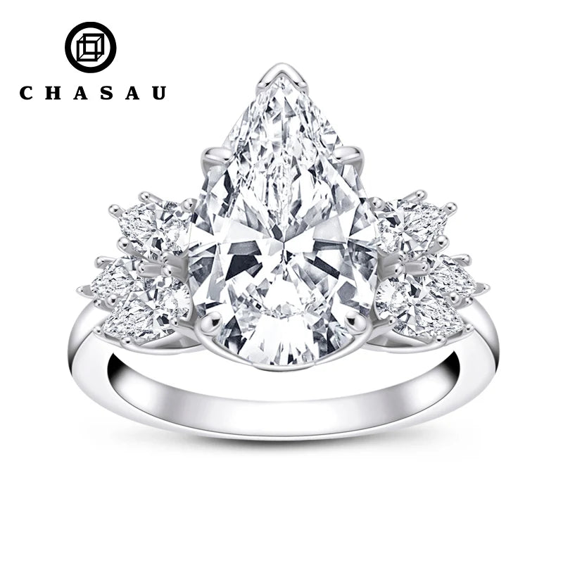 925 Sterling Silver Color Women Sets 5ct Pear Cut Engagement Wedding Anniversary Three Leaves Ring Sets Jewelry
