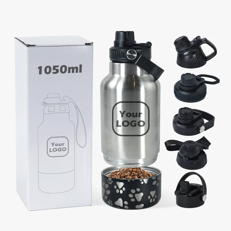 Custom Portable Stainless Steel Vacuum Insulated Double Wall Travel Outdoor 830ml Water Bottle 200ml Laser Engraving Pet Bowl