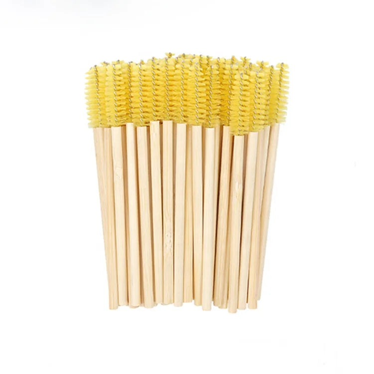 Best Seller Wholesales Customized logo Bamboo Handle Mascara Brush Disposable Eyelash Brush 50pcs Each Bag
