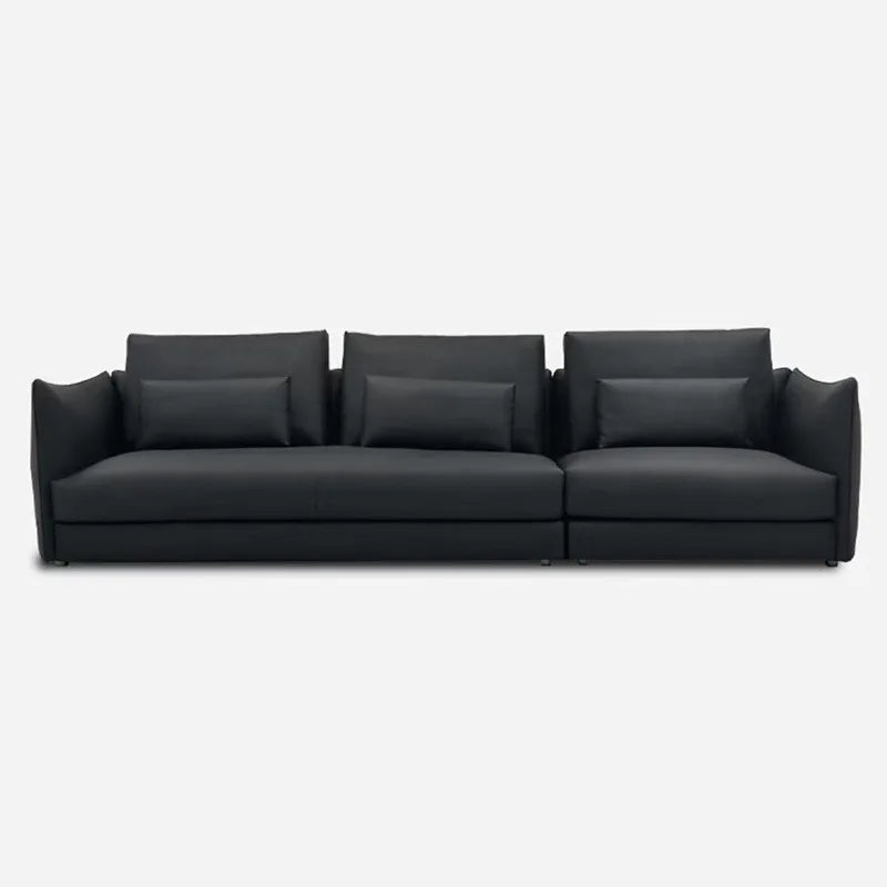 Italian Genuine Leather Modular Sectional Sofa Black Normcore Four-Person Accessible Luxury Small Apartments Cowhide Sponge