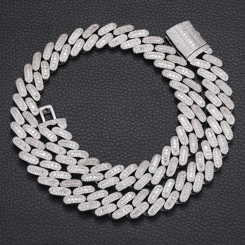 Fashion Hip Hop Men's 14mm Baguette Cuban Link Neck Chain Gold Plated Copper AAAAA Zircon Iced Out Jewelry Necklace
