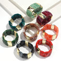 Personalized Unisex Vintage Gift Trendy Acrylic Colorful Square Geometric Beads Elastic Bracelet
