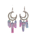 Natural Asymmetric Moon Hexagonal Post Pendant Amethyst Bullet Crystal Earrings