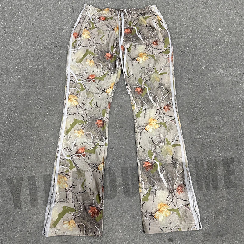 Manufacturers Custom Baggy Cotton All Over Print Camouflage Jogging Sweat Pants Flared Sweatpants for Men