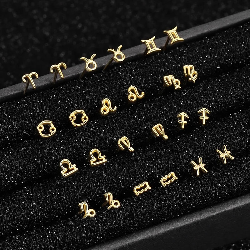 Gaby Fashion 12 Sign Zodiac 925 Sterling Silver Nose Ring 18K Gold Plated Nose Stud Body Piercing Jewelry for Women