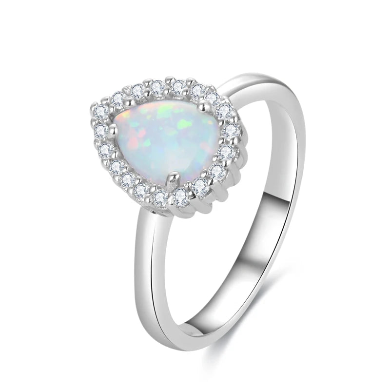 925 Pear Shape Opal Ring Proposal Sterling Silver Wedding Engagement Trendy Women's POLIVA Wedding Bands or Rings Bezel Setting