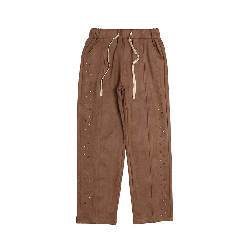 New Design Fashion Men's Pants American Retro Loose Suede Rivet Casual Trousers Pants for Men