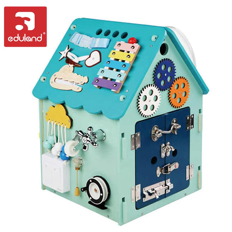 EDULAND Montessori Busy Board Building Blocks Set Early Childhood Educational Intelligence Multifunctional Wooden Toy