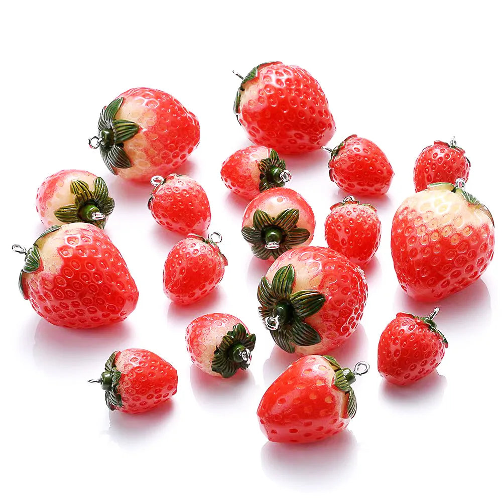 New 22 26 35mm 3D Dimensional Strawberry Pendant Acrylic Fruit Charm for Diy Necklace Bracelet Earring Jewelry Accessories