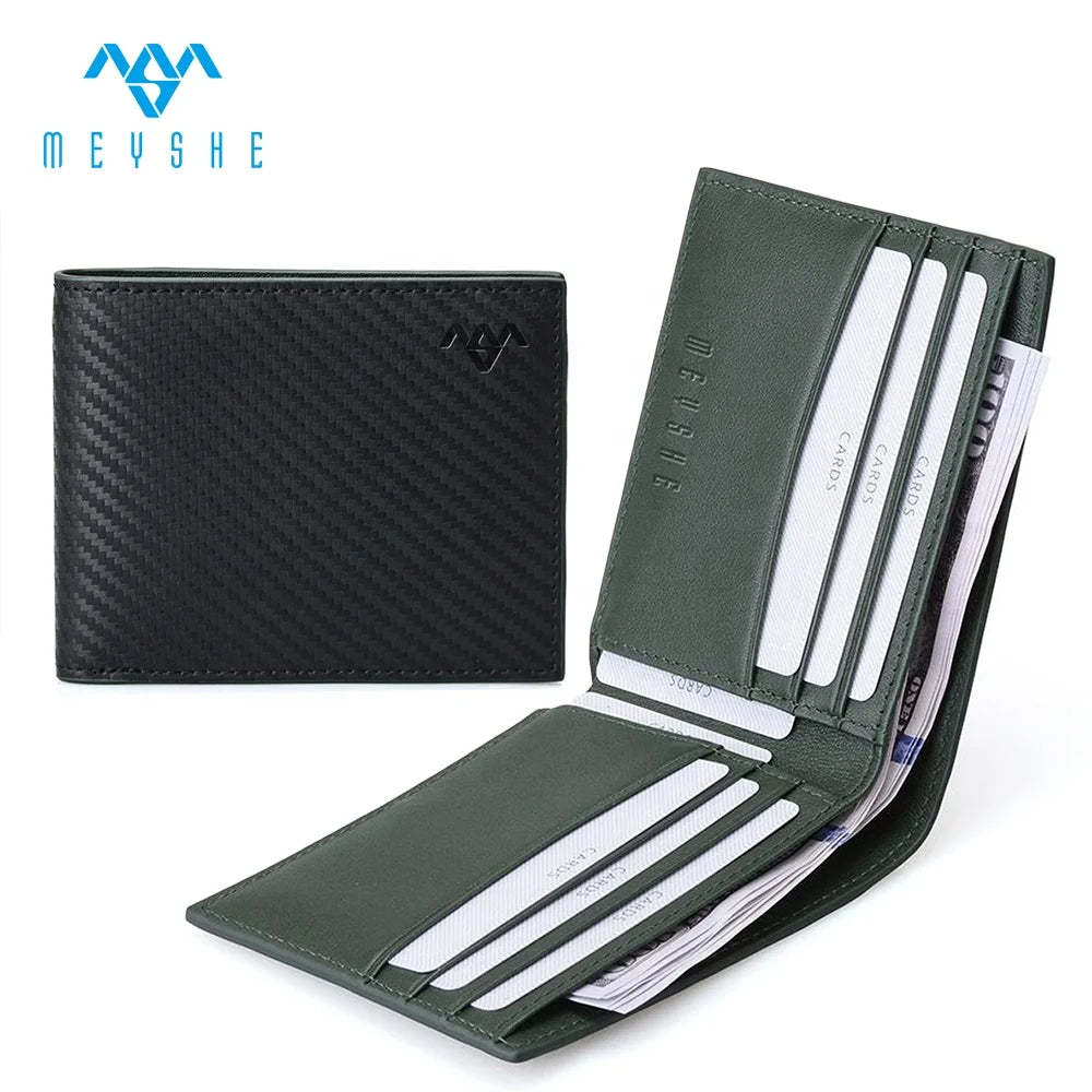 Factory Price Custom Carbon Fiber Genuine Leather RFID Blocking Slim Money Wallet Cardholder for Men Fashion