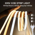High Brightness IP65 Waterproof 220V COB LED Strip for Outdoor Kitchen Decorative Lighting Single White Warm EU Plug Strip Light