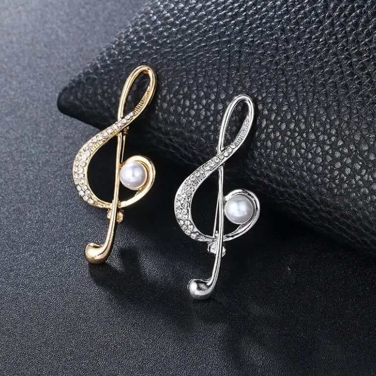 Wholesale Trendy Rhinestone Happy Musical Note Brooches for Women Music Note Pearl Brooch Collar Pins