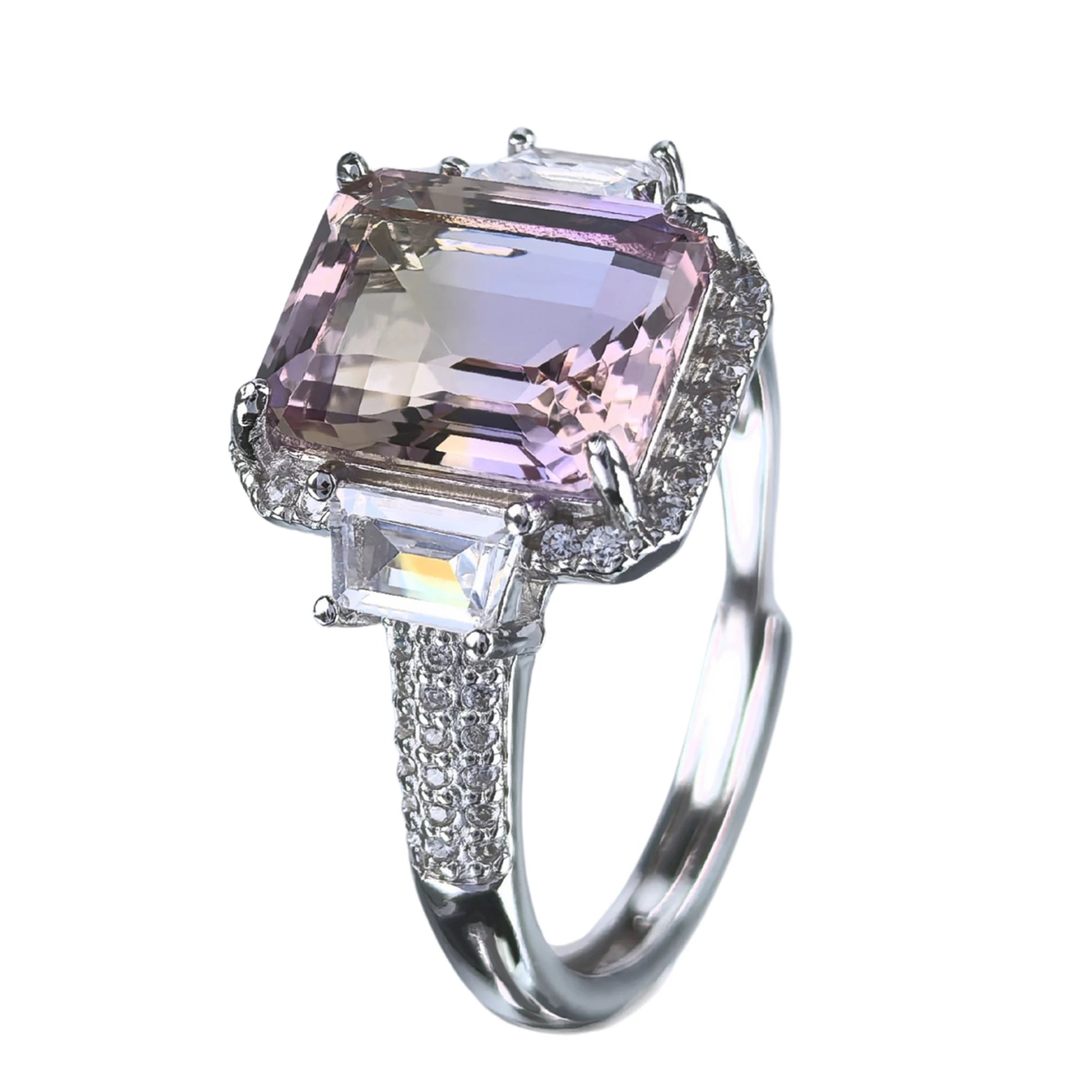 Delicate Rhodium Plated 925 Silver Jewelry Natural Ametrine Ring for Women Birthday Gift