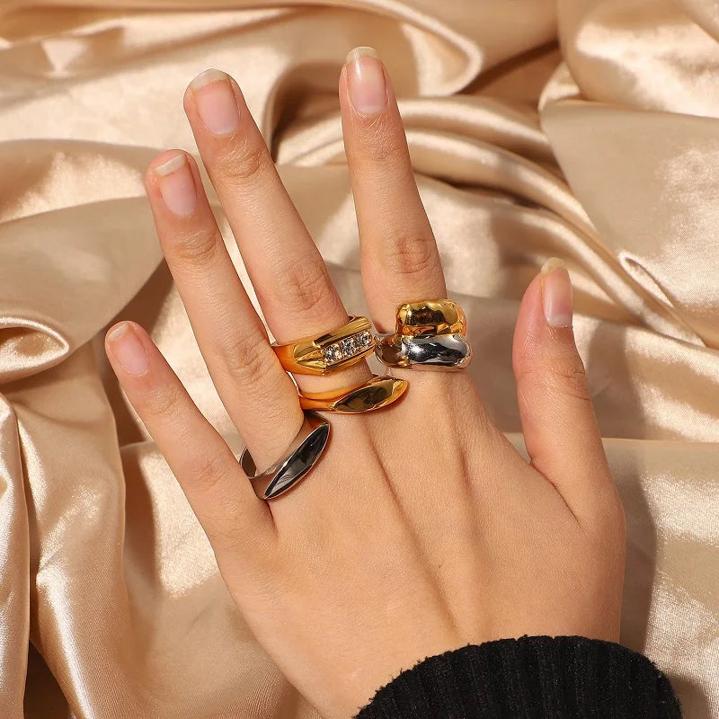 18k Gold Pvd Plated Stainless Steel Highly Polished Oval Arc-shaped Rings Wedding Statement Jewelry Smooth Curved Ring