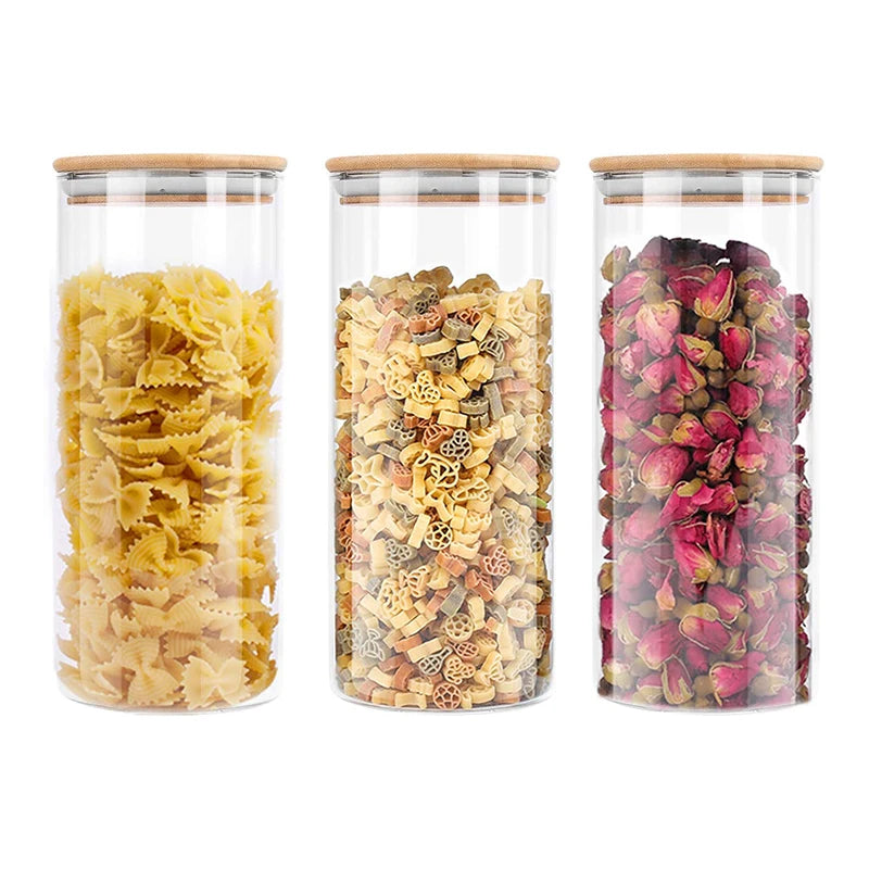 Kitchen Clear Glass Food Canister Jars with Airtight Natural Bamboo Lids for  Spice Coffee Beans Candy Nuts Herbs
