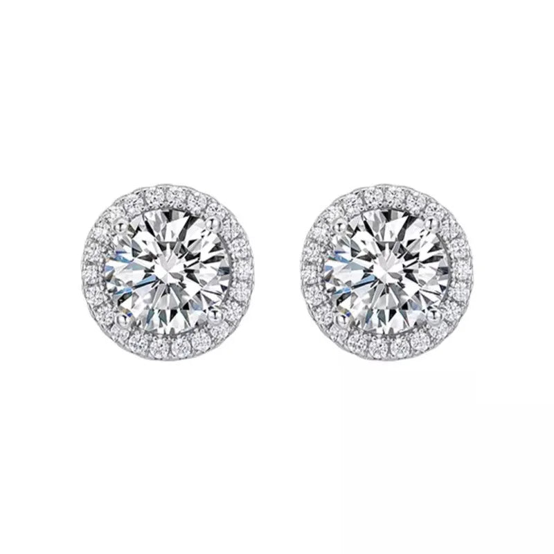 Female Luxury Crystal Round Stud Earrings Vintage Silver Color Wedding Jewelry White Zircon Stone Earrings for Women