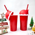 Merry Christmas Gift Idea Stock Wholesale Plastic Straw Tumbler Red Santa Hat Cold Coffee Cup