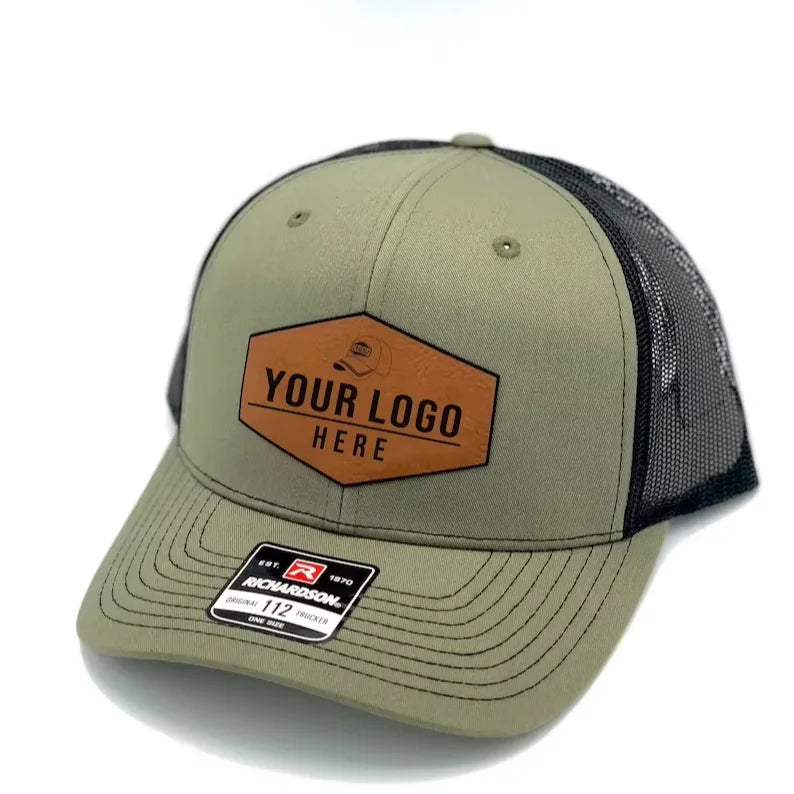 Custom Logo Laserable Leatherette Patch Hat Snapback Trucker Cap Mesh Back Trucker Hat Leather Patch Hat